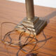 Brass lamp with vintage blue laminated lampshade