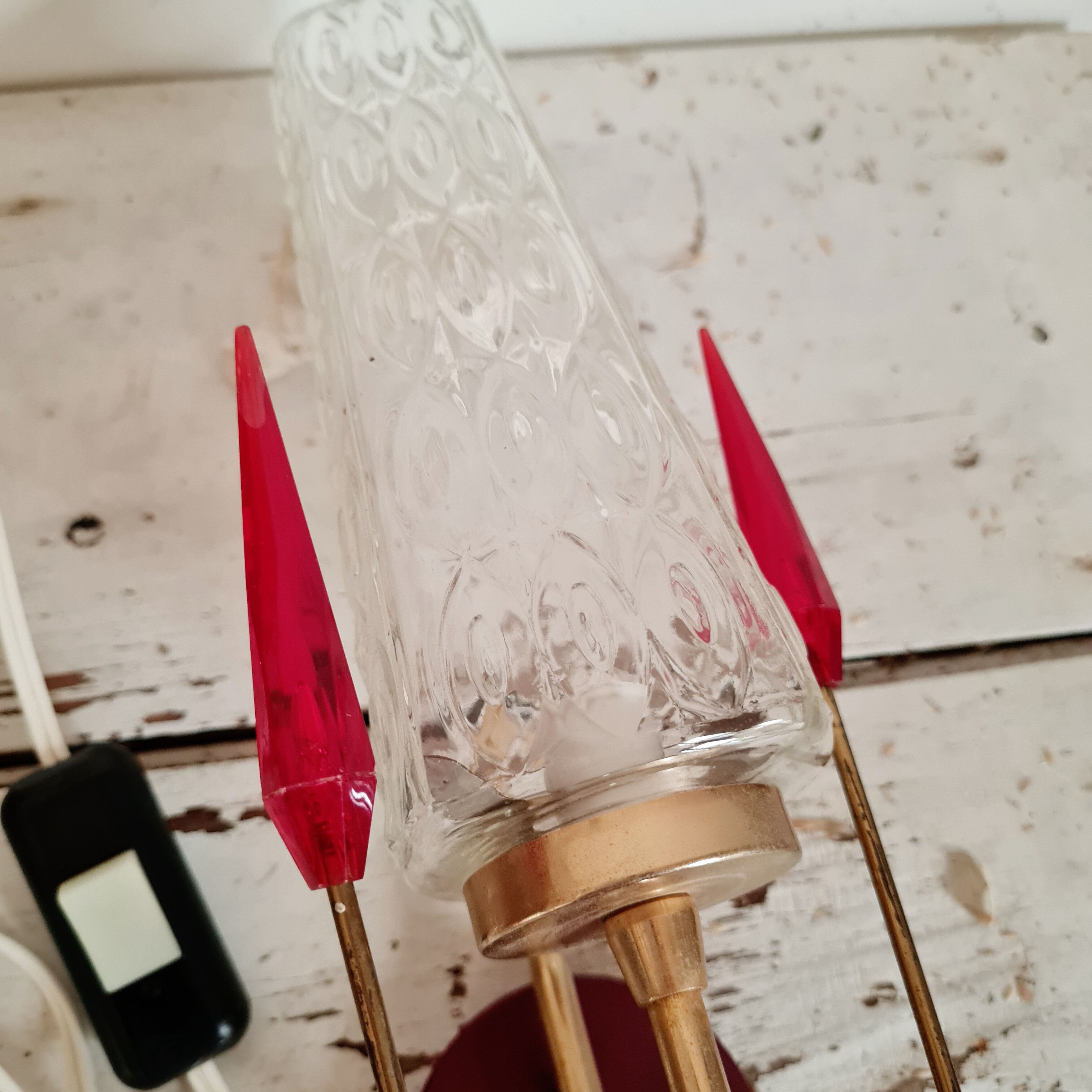 Glass and brass wall lamp from the 50s