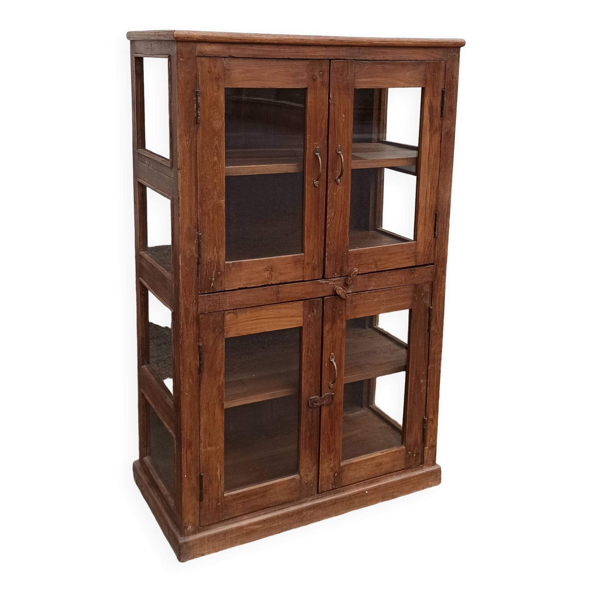 Old wooden display cabinet with three glazed sides
