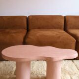 Organic shaped coffee table in pink teracotta tadelakt