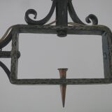 Brutalist wrought iron and copper 2-arm chandelier, 1960s