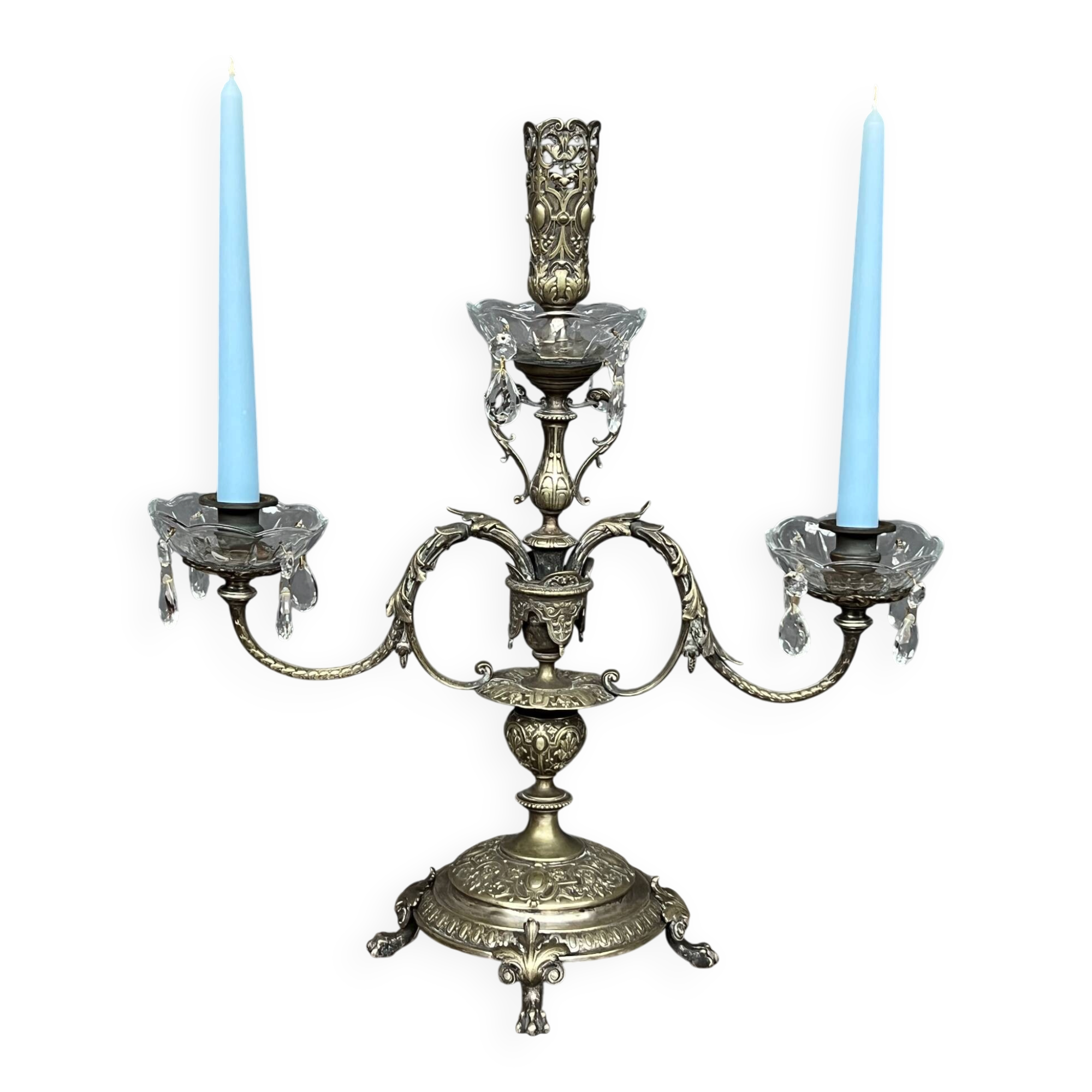 Chandelier. Silvered bronze, crystal.
