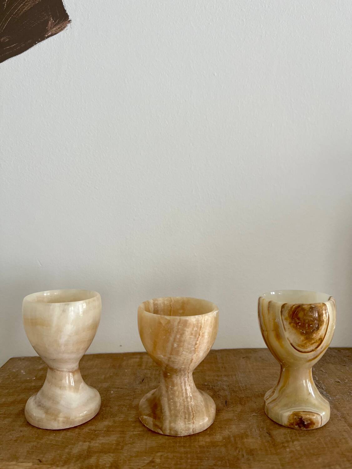 Trio of onyx egg cups