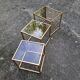 Vintage 1980s gold metal and smoked glass nesting tables