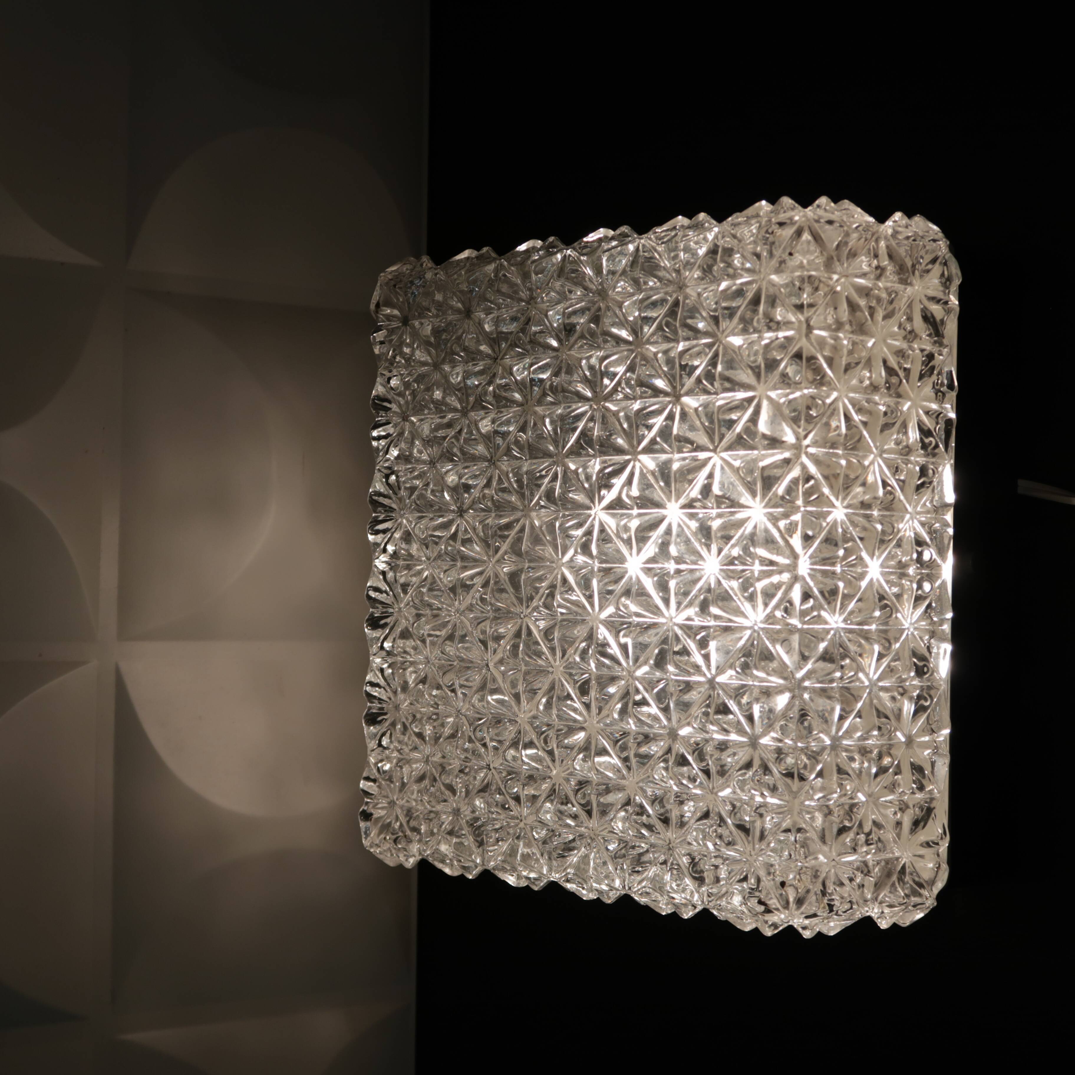 Glass square ceiling light by Erco 1970