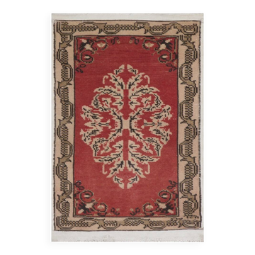 Hand-knotted Small Rug. Vintage Doormat. Turkish Seat Cover. Entryway Rug. Kitchen Mat. Bath Mat