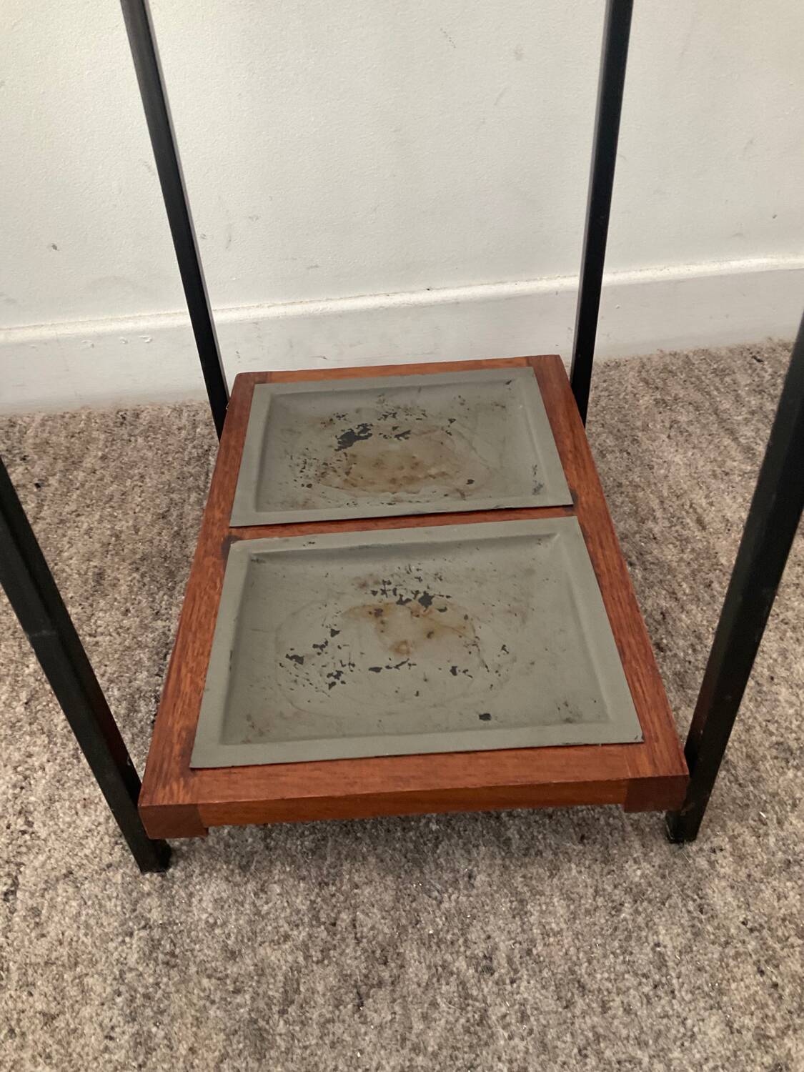 Vintage teak and metal umbrella stand