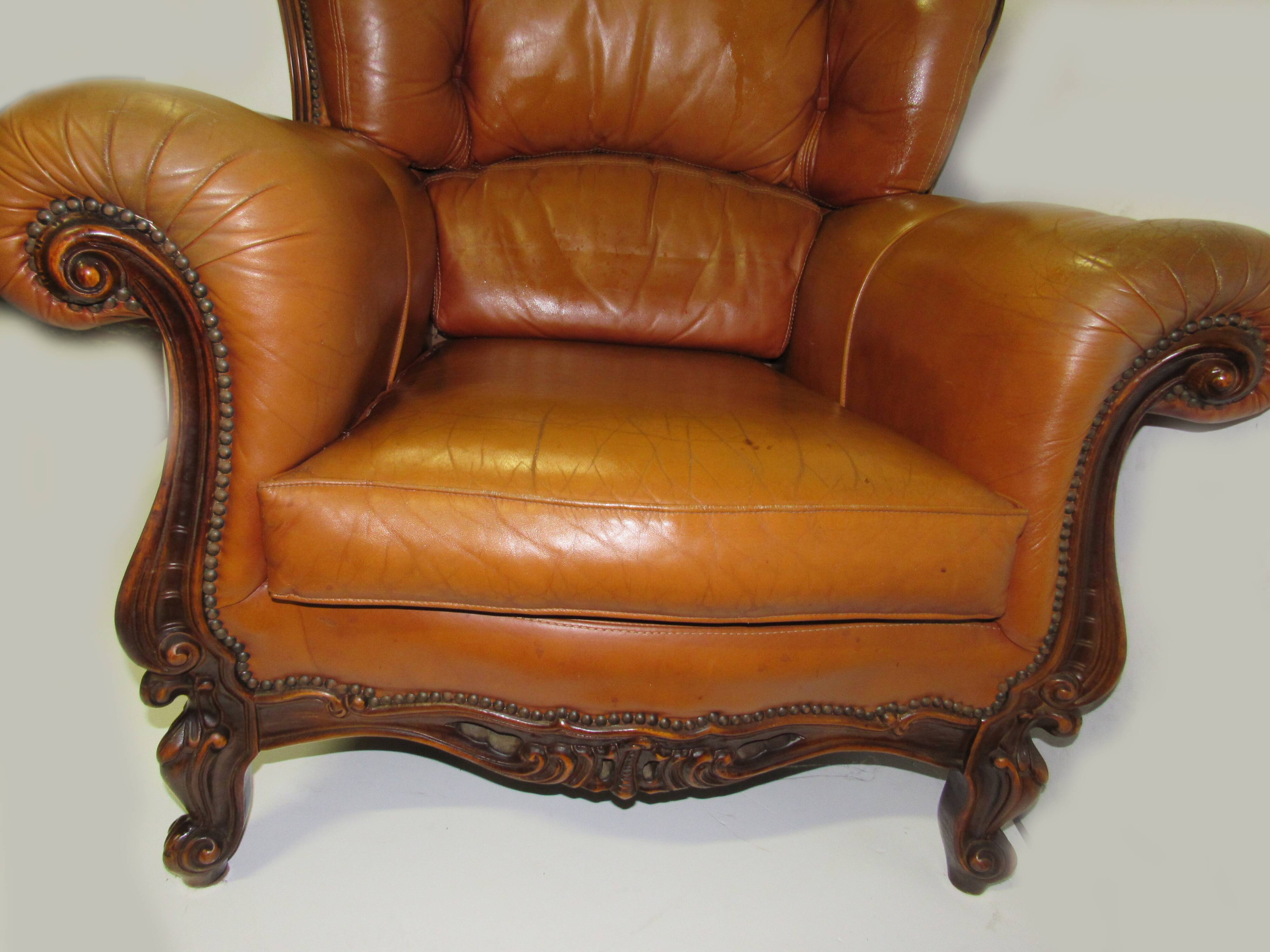 Louis XV style tawny leather chair