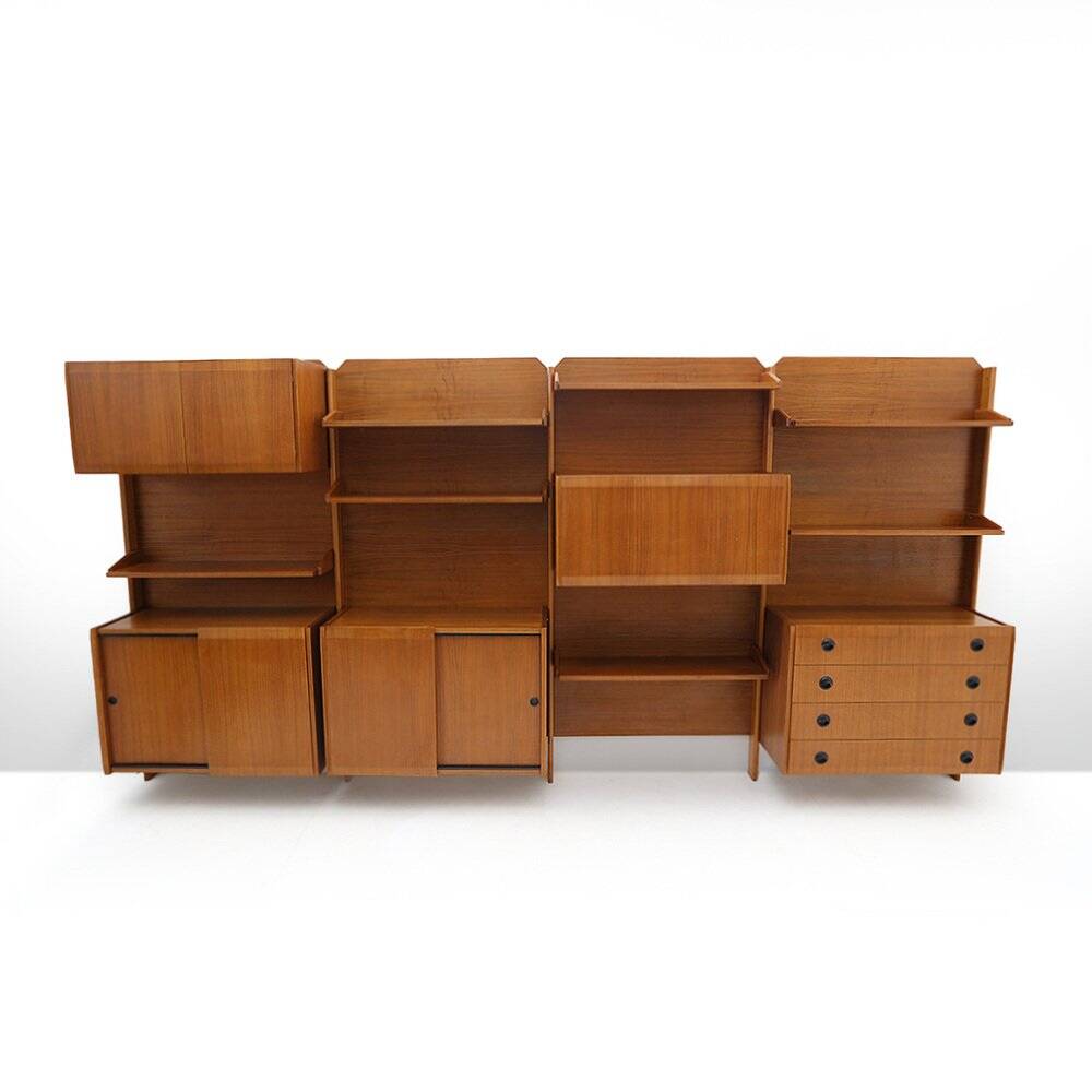 Wall unit with shelves, drawers and cabinets, 1960s.