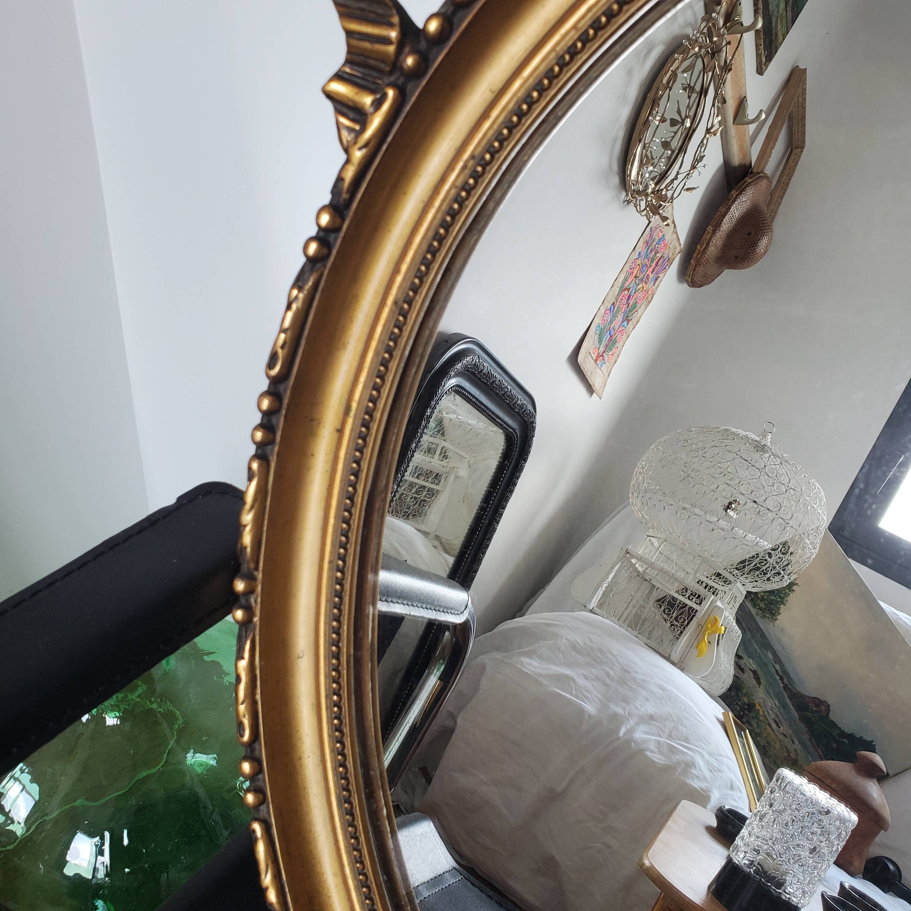 Louis XVI oval mirror with love knot and ribbon