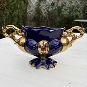 Cobalt blue vase urn planter gold-plated vintage Italy