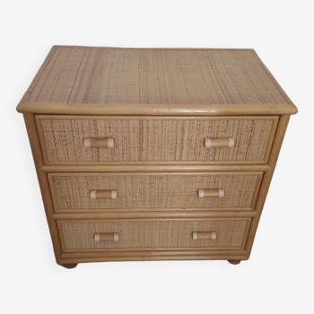 Vintage wicker rattan chest of drawers