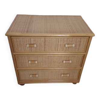 Commode en osier et rotin vintage