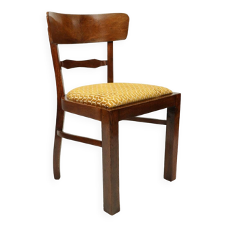 Chaise Art Déco des années 1940, chaise de cabinet Jacquard couleur or jaune tissu tapisserie d'ameublement géométrique Resto