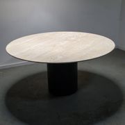 Table à manger Tobio en travertin et cuir par Afra & Tobia Scarpa pour B&B Italia, 1977