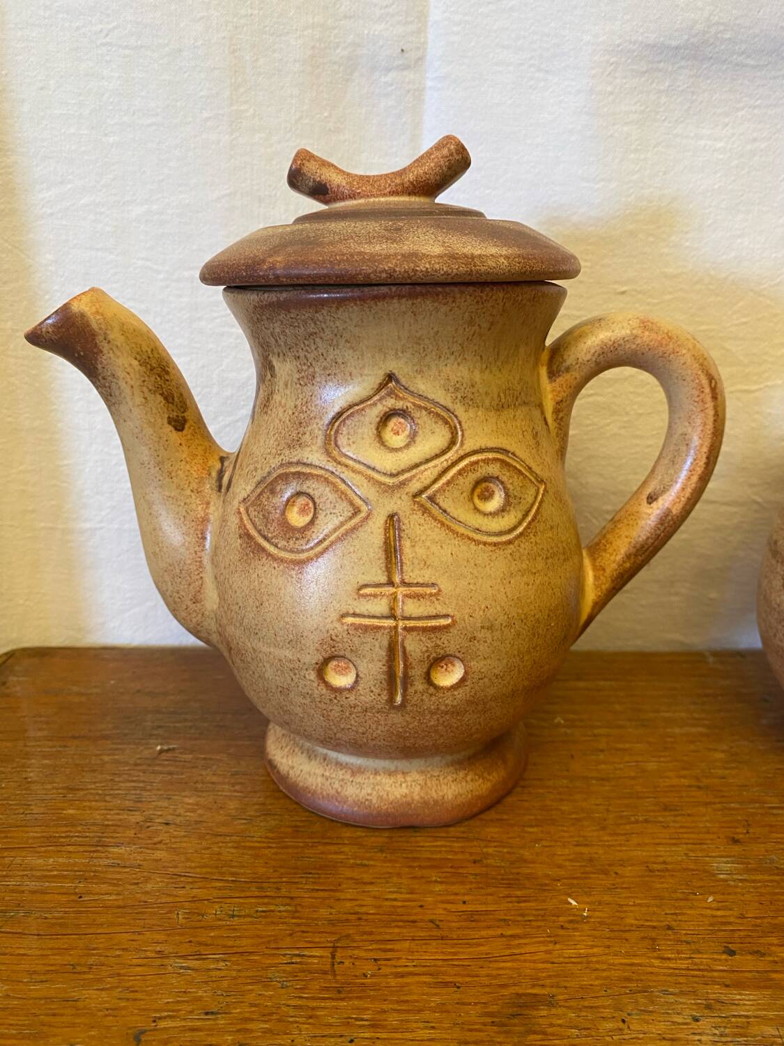 Antique tea coffee set vallauris vintage beige ceramic #c644