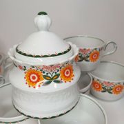 11 cups coffee and sugar pot décor lotus orange 70s