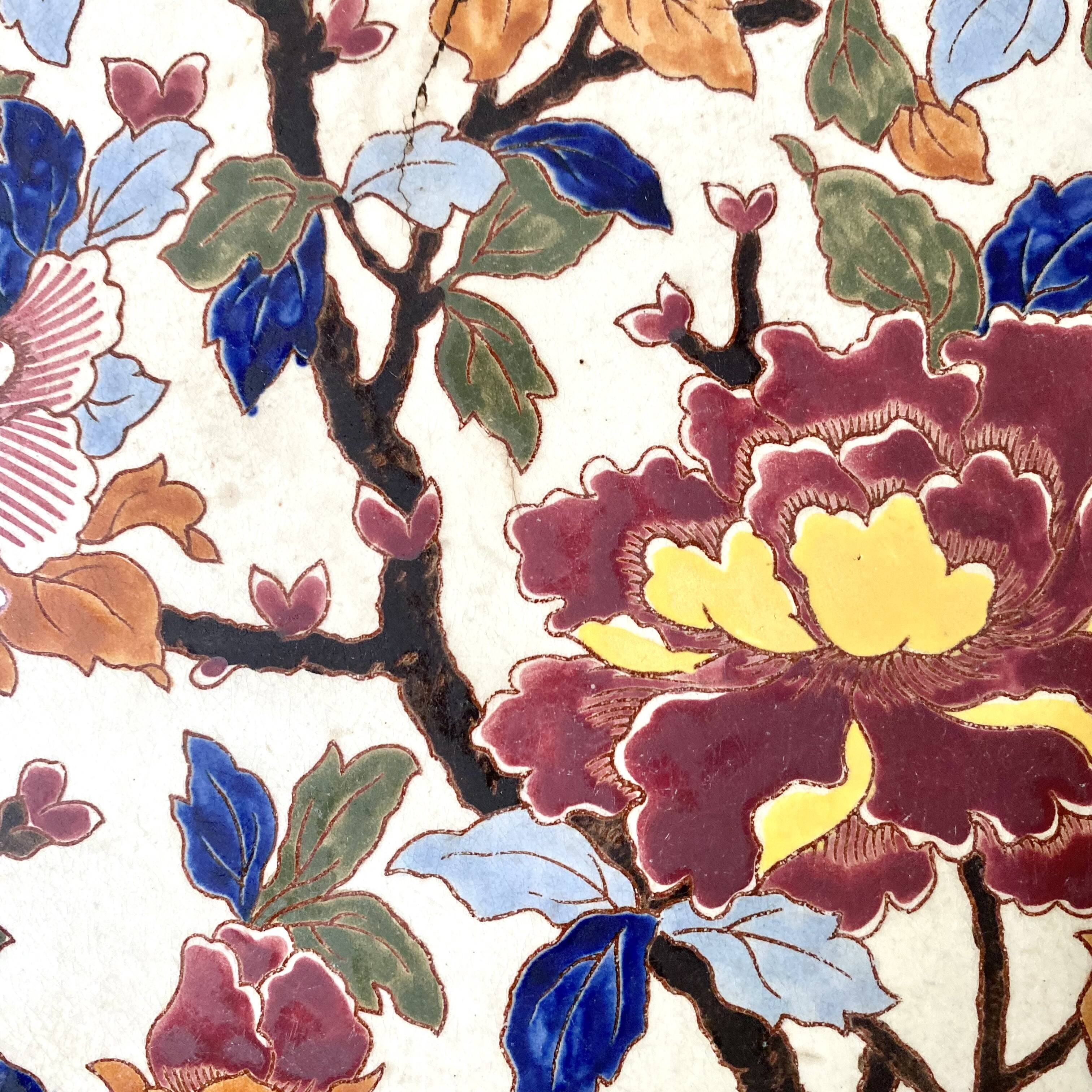 Gien earthenware trivet, Peonies