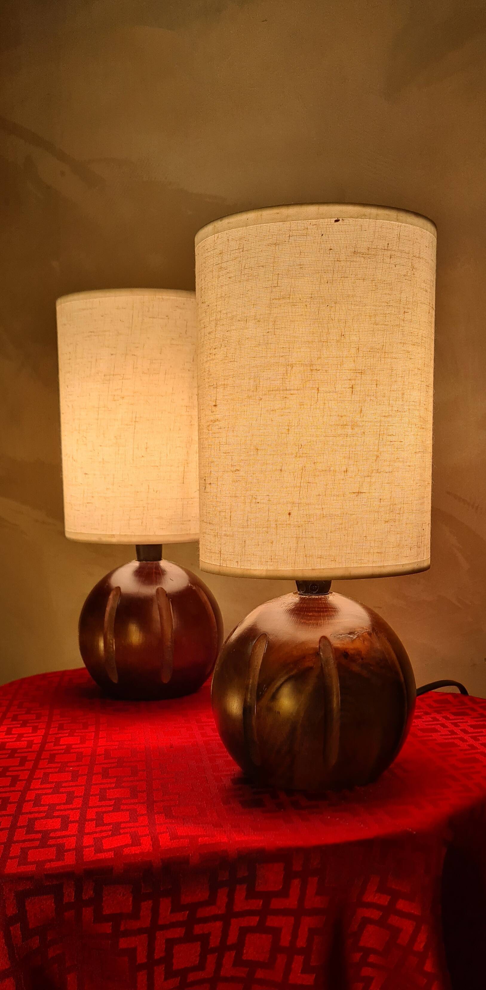 Pair of Scandinavian-style wooden ball lamps