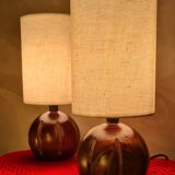 Pair of Scandinavian-style wooden ball lamps