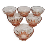 6 vintage pink glass bowls in Art Deco style