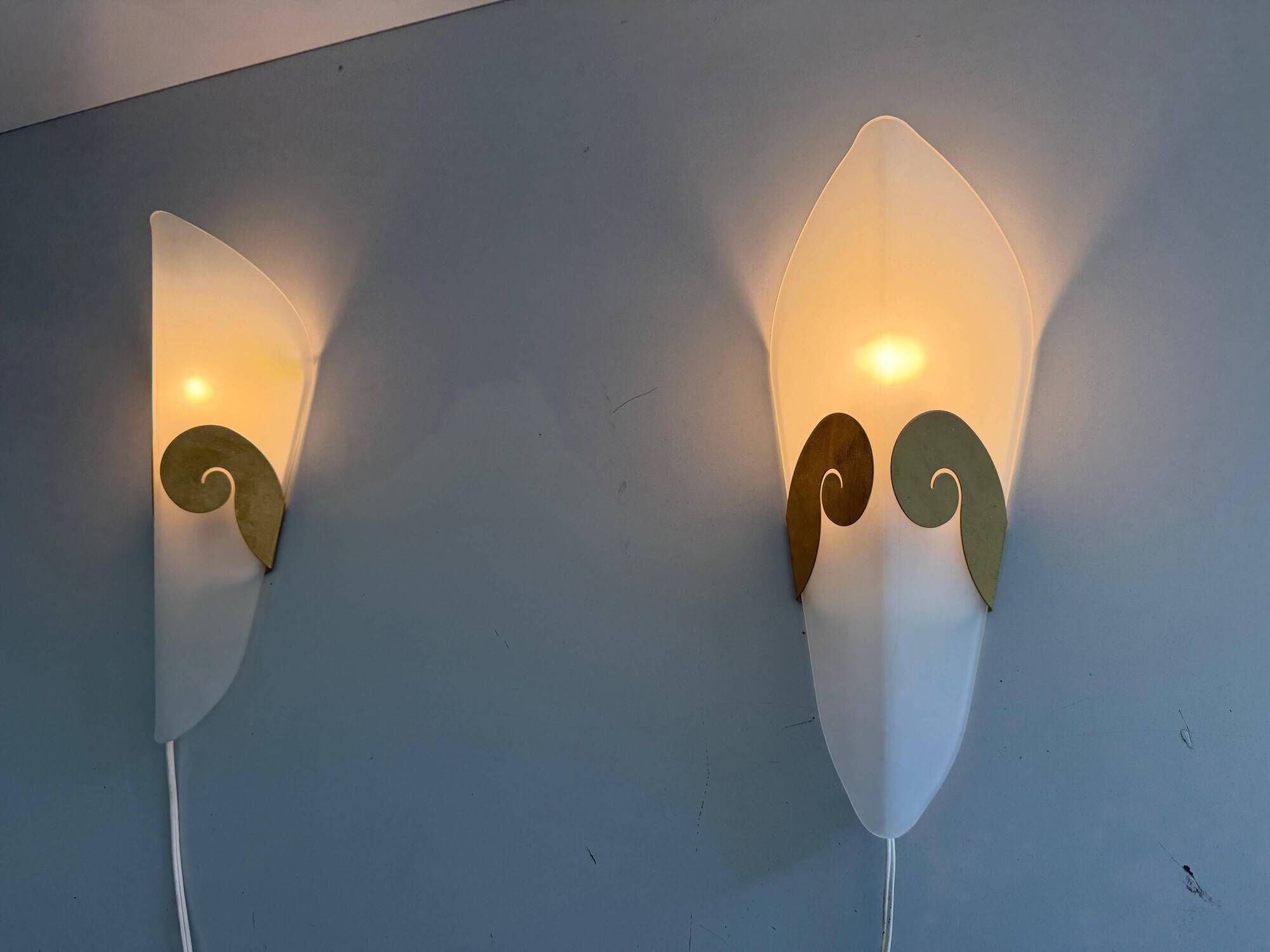 Pair of glass and metal wall lights AGE, 1980s, Italy