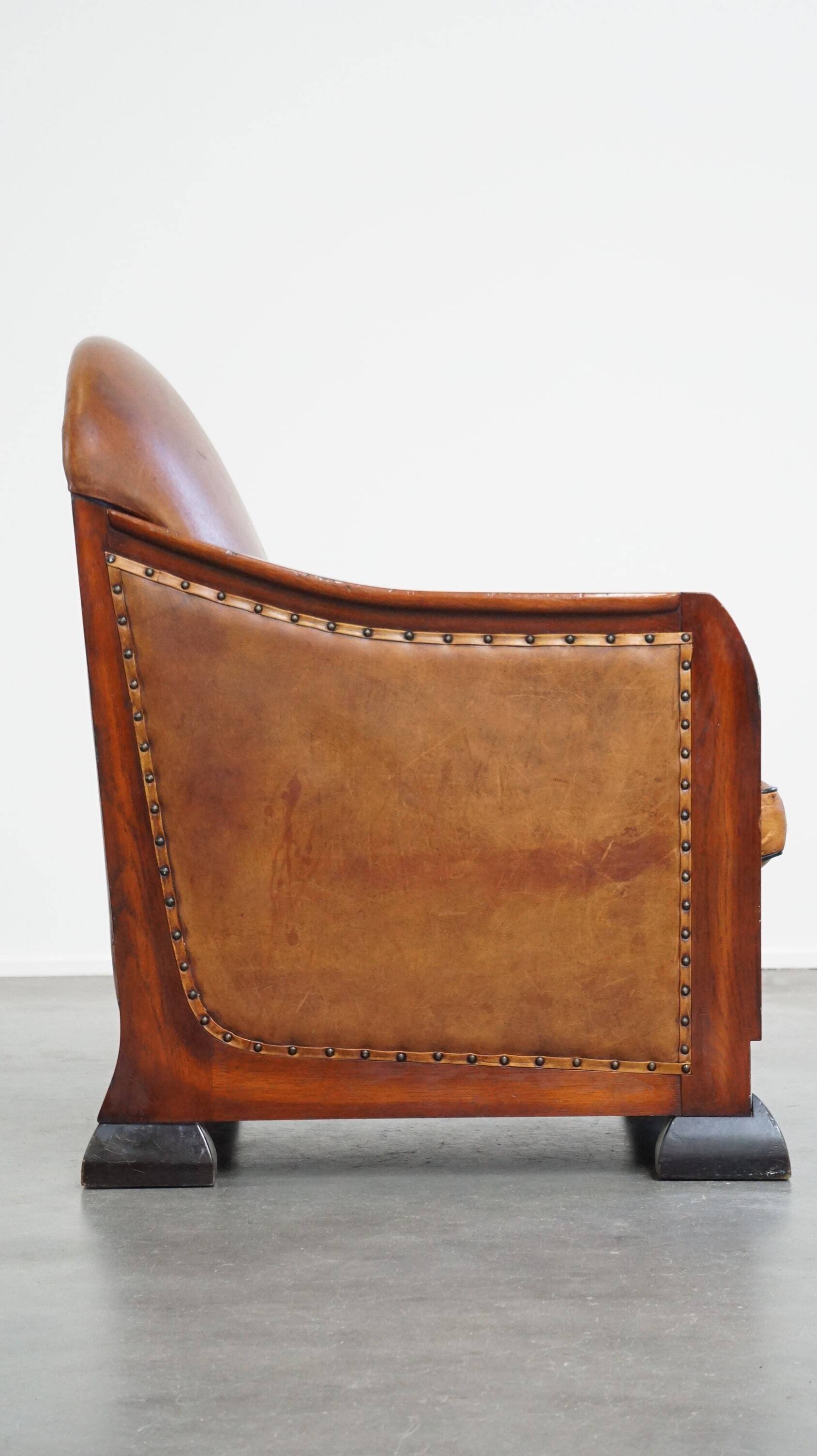Unique, stately, comfortable sheepskin Art Deco design armchair