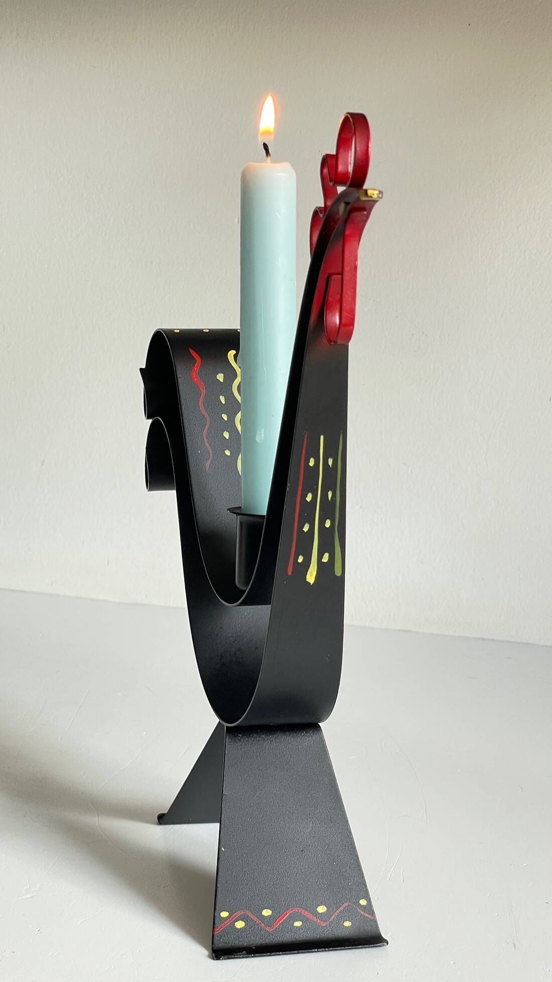 Vintage suede metal rooster-shaped candlestick