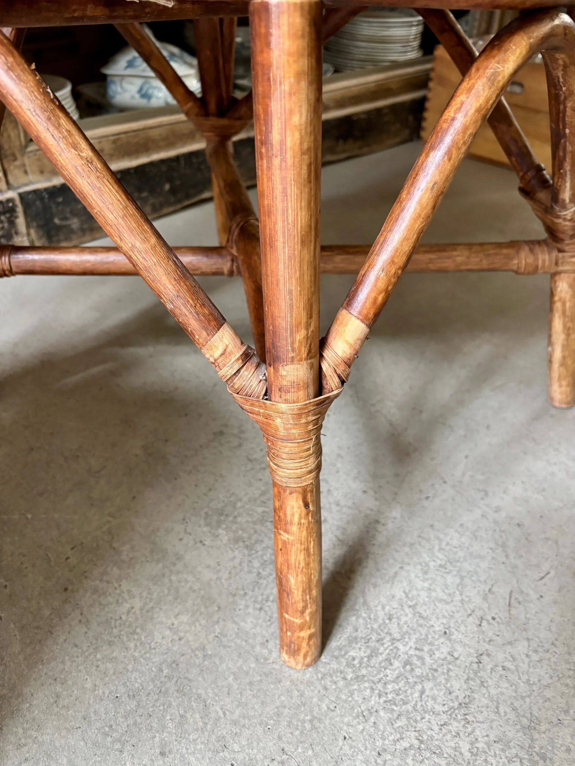 4 bent bamboo and rattan chairs