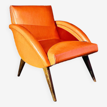 Fauteuil caramel des années 70