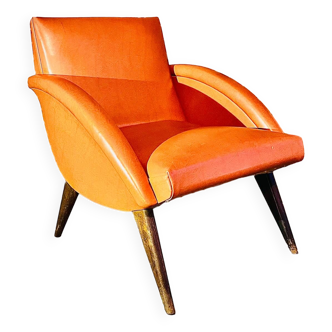 Fauteuil caramel des années 70