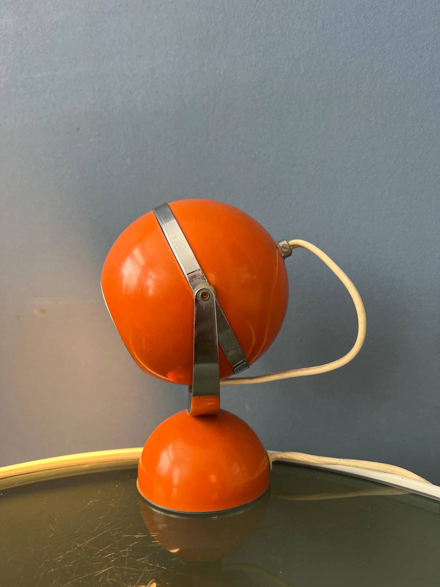 Orange mid-century space age eyeball table lamp
