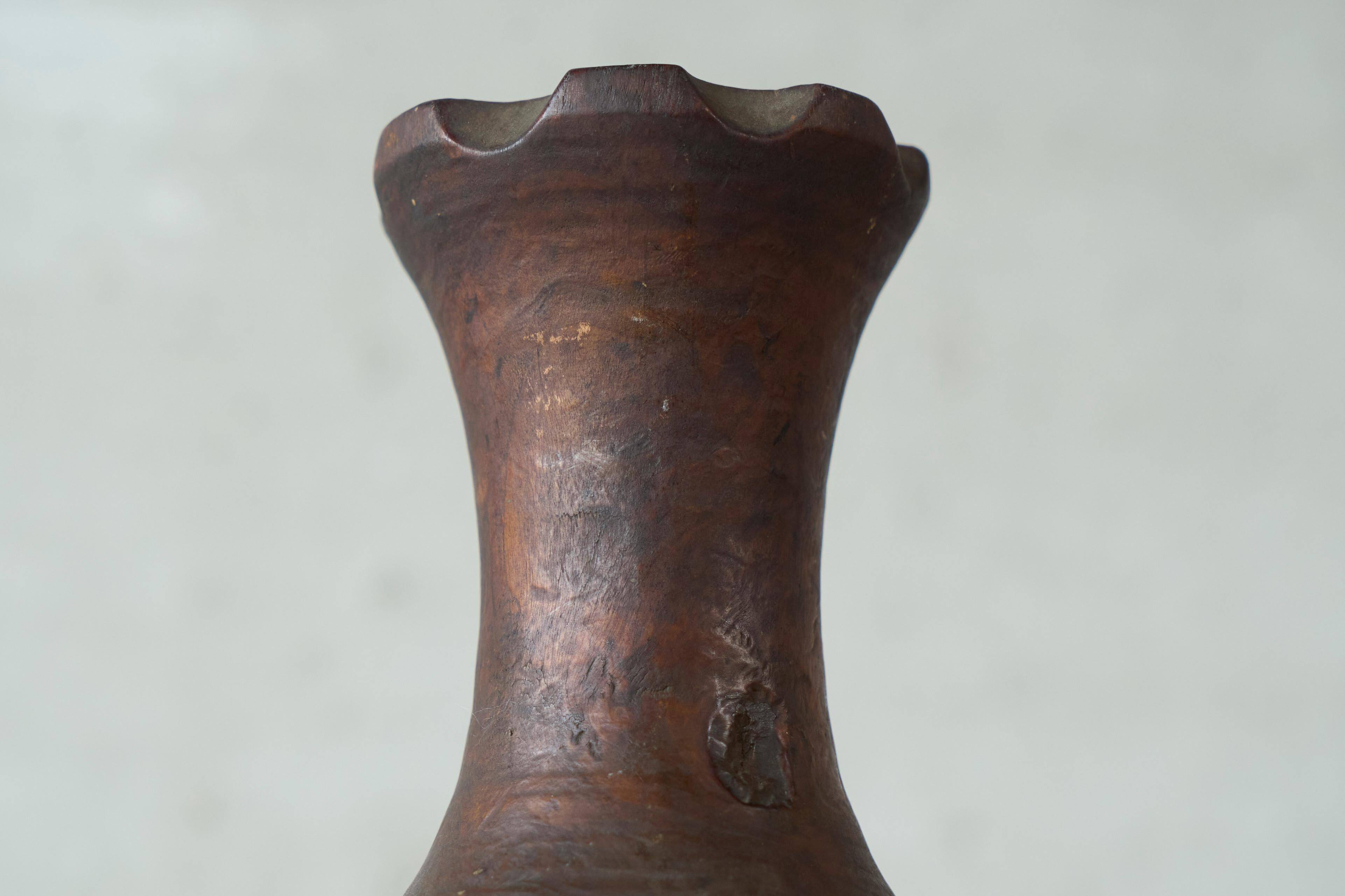 Sculpted wooden vase in Wabi-Sabi style from the 1960s.