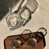 Trio of rounded rectangular trays or cups in monoxyl teak L:35