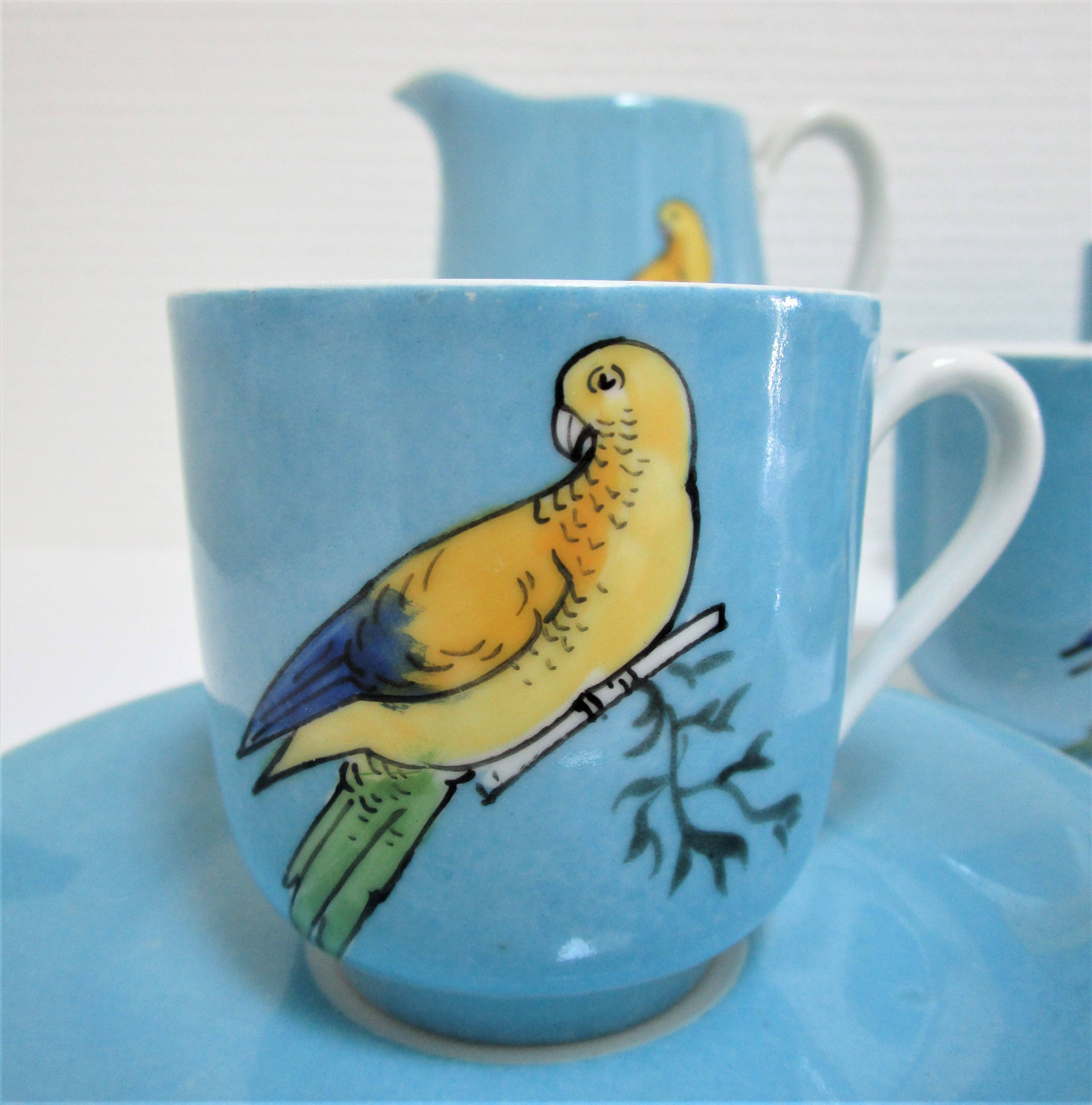 Limoges porcelain parakeet decor coffee service