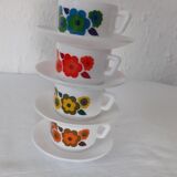 4 Cups LOTUS Arcopal yellow orange blue red vintage