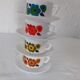 4 Cups LOTUS Arcopal yellow orange blue red vintage