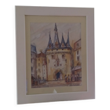 Watercolor "Music Festival at Porte Cailhau" Bordeaux signed Fouquet