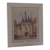 Aquarelle "Fête de la Musique à la Porte Cailhau" Bordeaux signée Fouquet