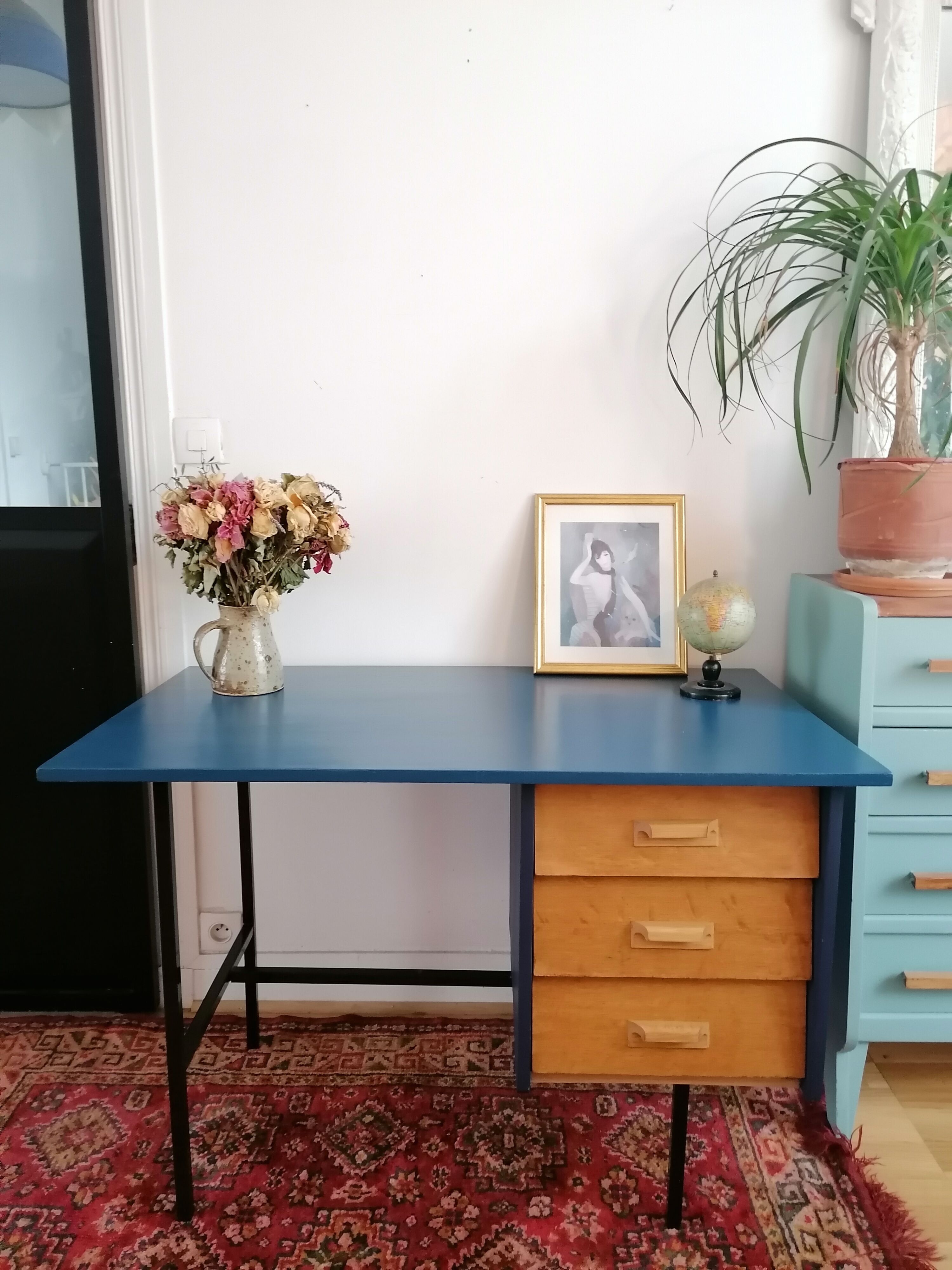 Bureau vintage en bois et métal