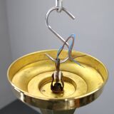 1930s Czechoslovak Art Deco brass chandelier with five opaline glass globes