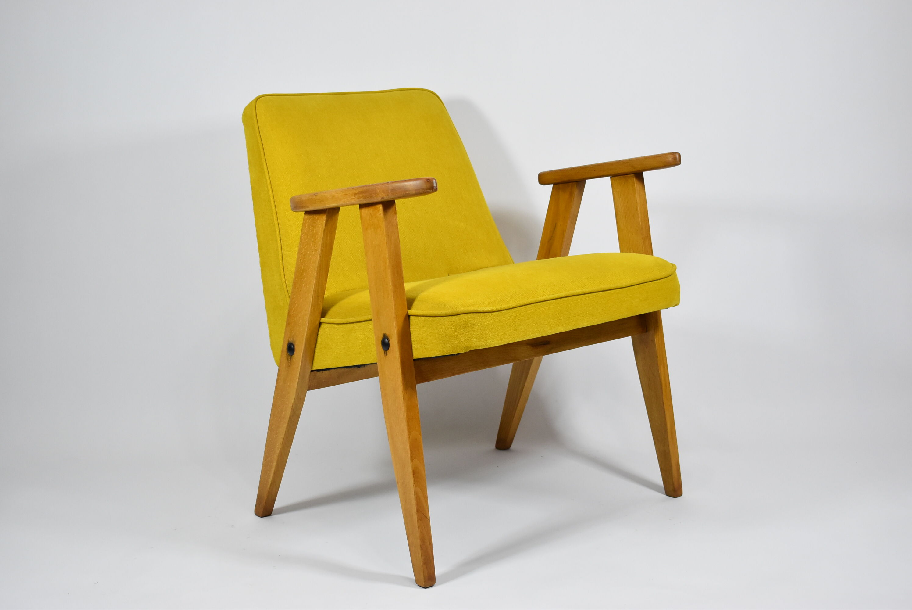 Original armchair type 366, designer J. Chierowski, yellow fabric, 1960s