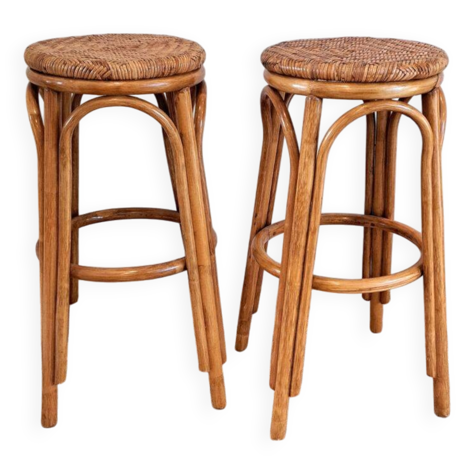 Vintage rattan and wicker bar stools
