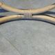 Table basse en rotin, bambou et verre, Design Space Age Vintage