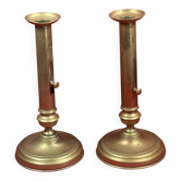 Pair of 23cm brass push-button candle holders