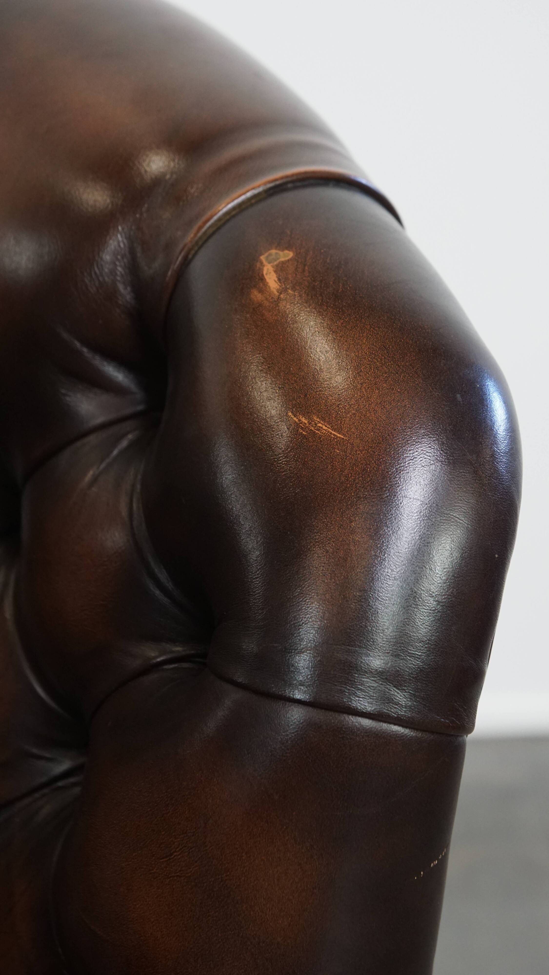 Dark Brown Cowhide  Leather Chesterfield Wingback Chair