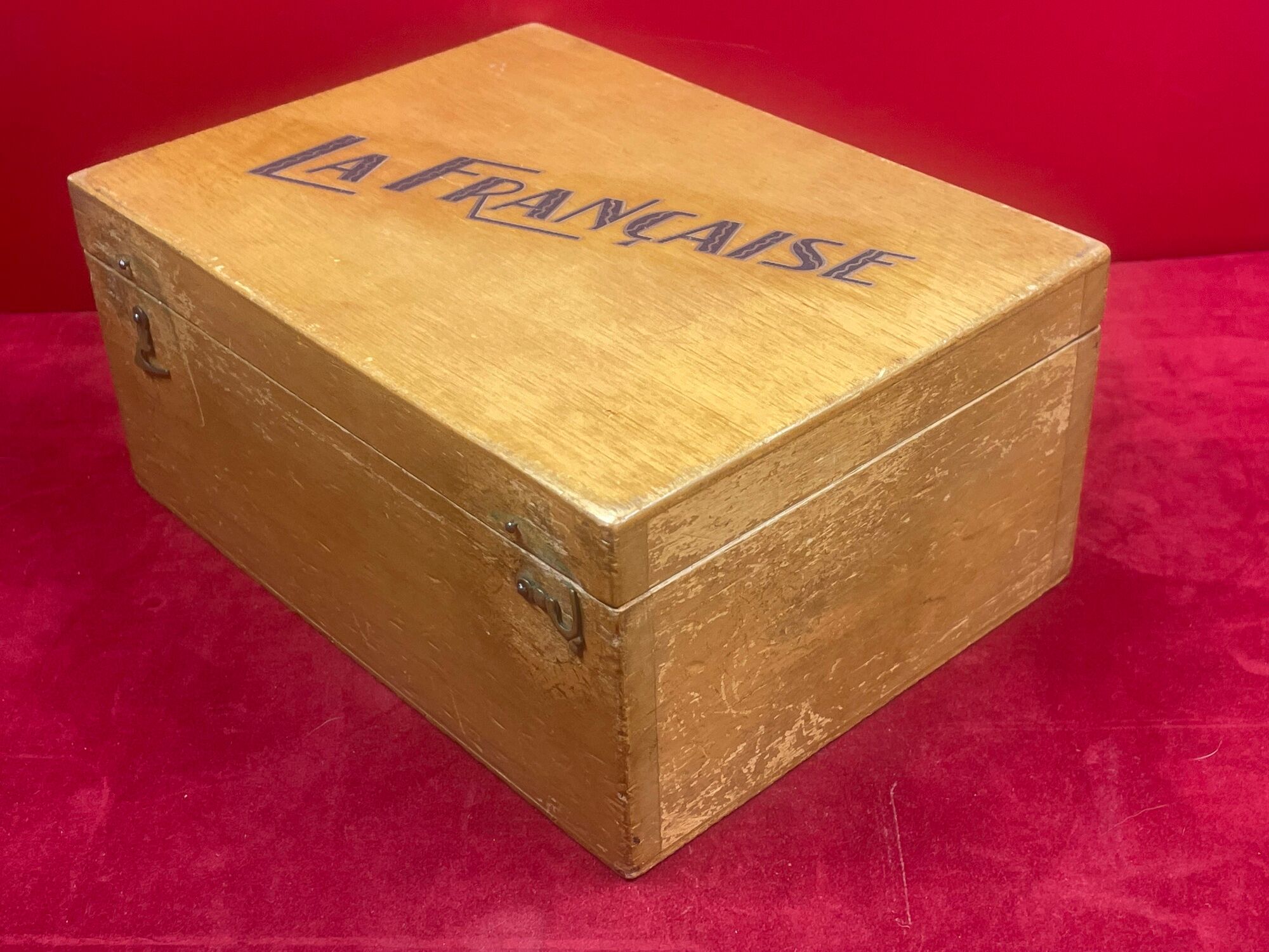 Old box advertising wood "la française" collection decoration flea market