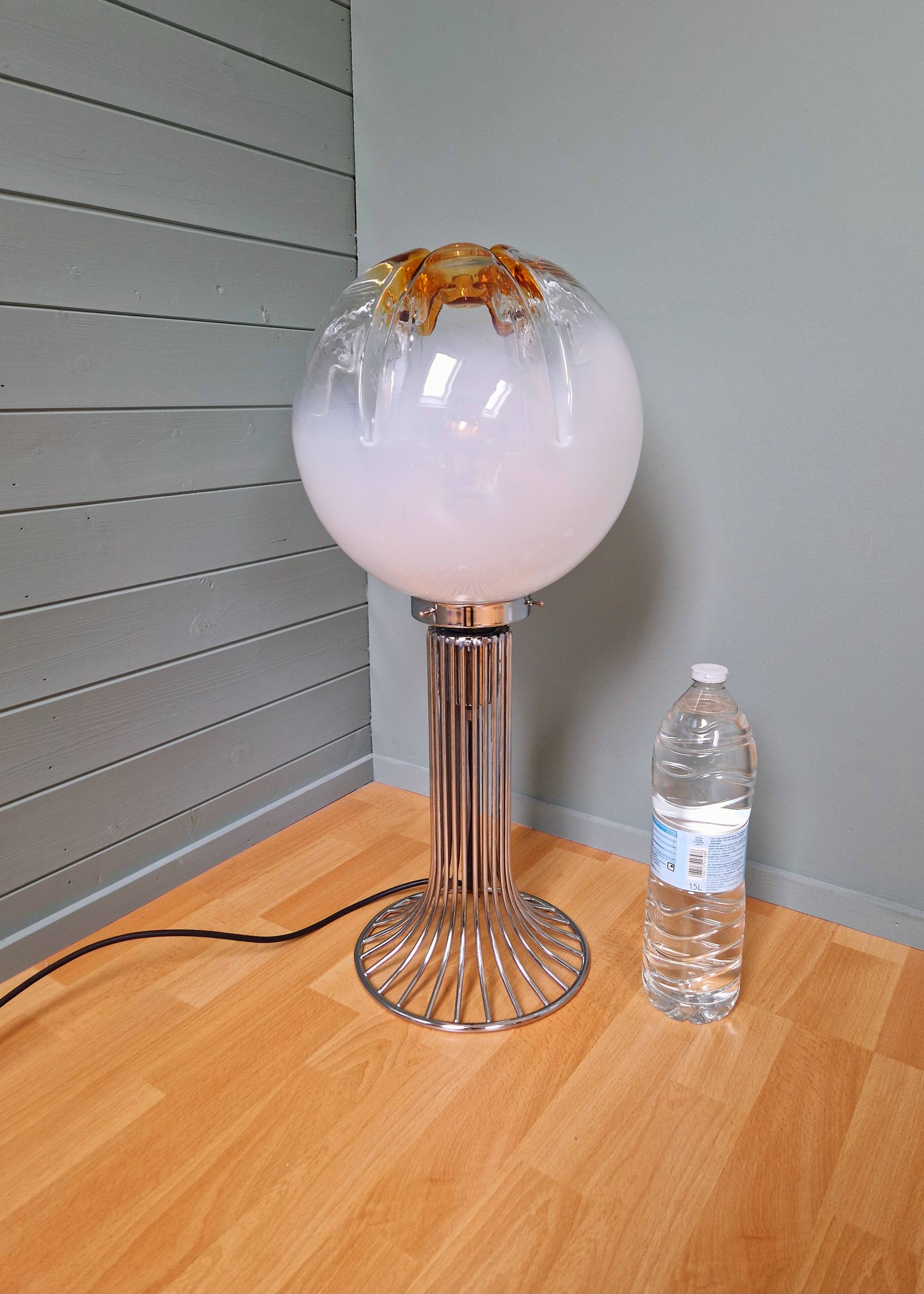 Mazzega floor lamp in chromed metal and milky glass globe, 1960s-70s