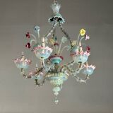 Venetian Rezzonico chandelier in multi-colored Murano glass, circa 1900