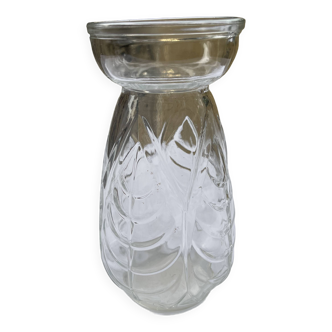 Petit vase en verre motif feuilles.